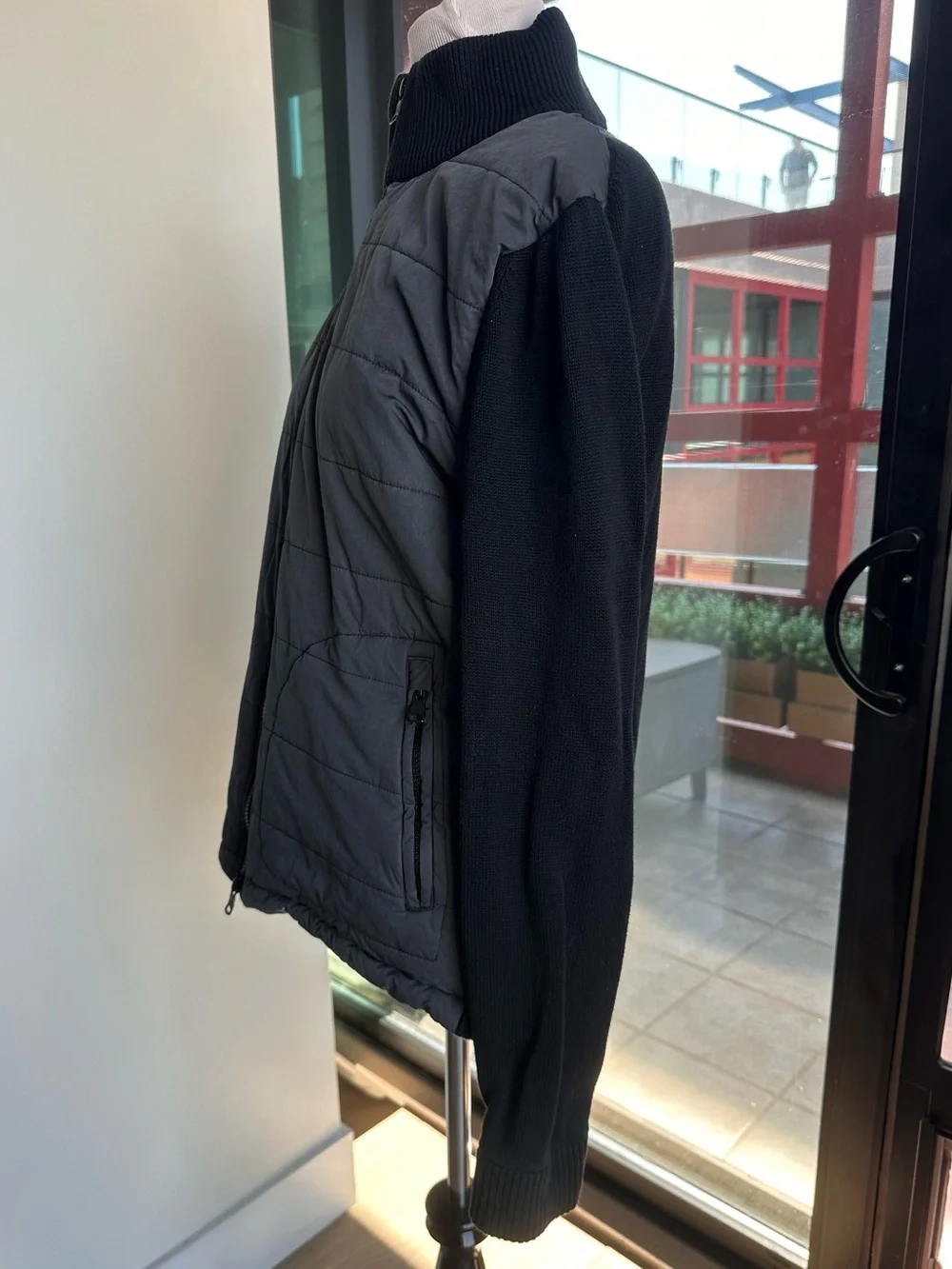 Banana Republic Quilted Front Jacket with Knit Sleeves - Black/Grey